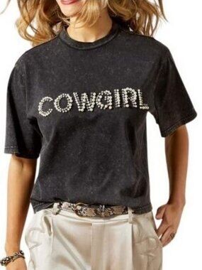Ariat Women's Short Sleeve Pearl Cowgirl Boxy Crop T-Shirt Washed Black 10065990